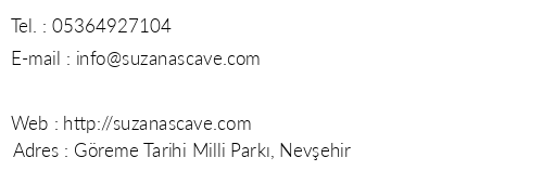 Suzana's Cave Hotel telefon numaralar, faks, e-mail, posta adresi ve iletiim bilgileri